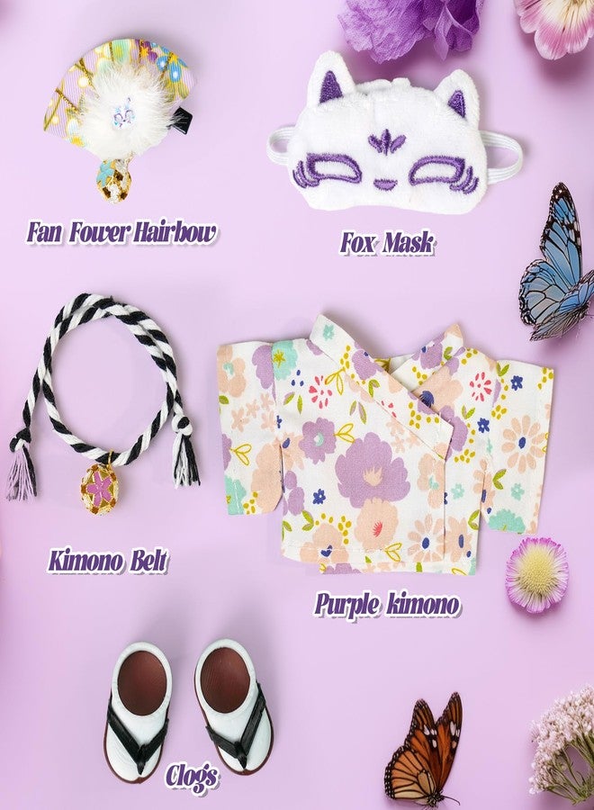 ARTST 17cm Doll Clothes,Outfit Accessories Kimono Set for 6.7inch Dolls Girl, Kawaii Chic Style Flower Hairbow+Purple Clothing+Cute Mask+Shoes(NO Doll) - Image 3